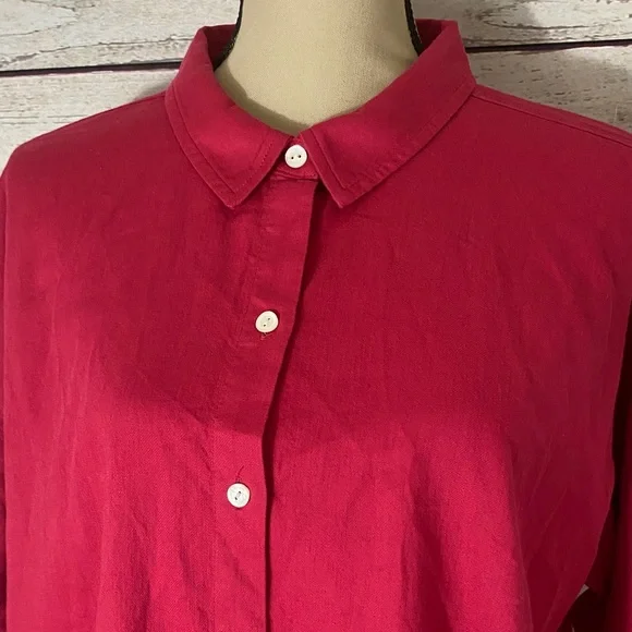 Eileen Fisher Pink Organic Cotton Twill Classic Collar Button Down Shirt Size L - Picture 11 of 12